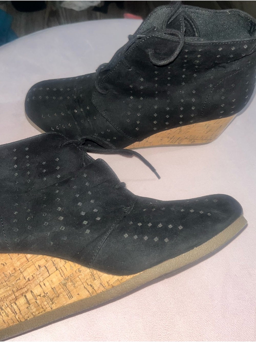 Maurices Black Perforated Suede Wedge Booties